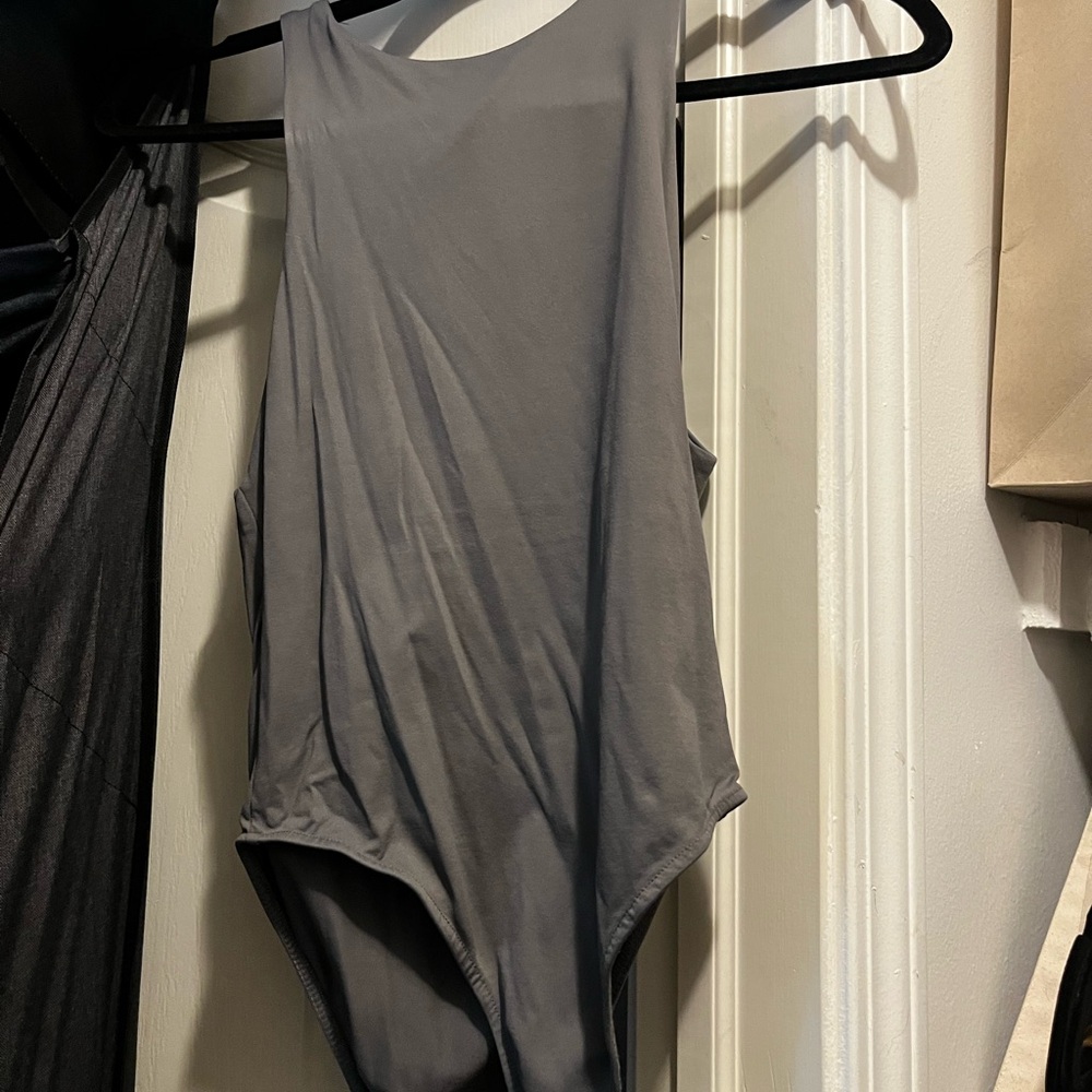 Zara Asymmetrical Gray Sleeveless Bodysuit